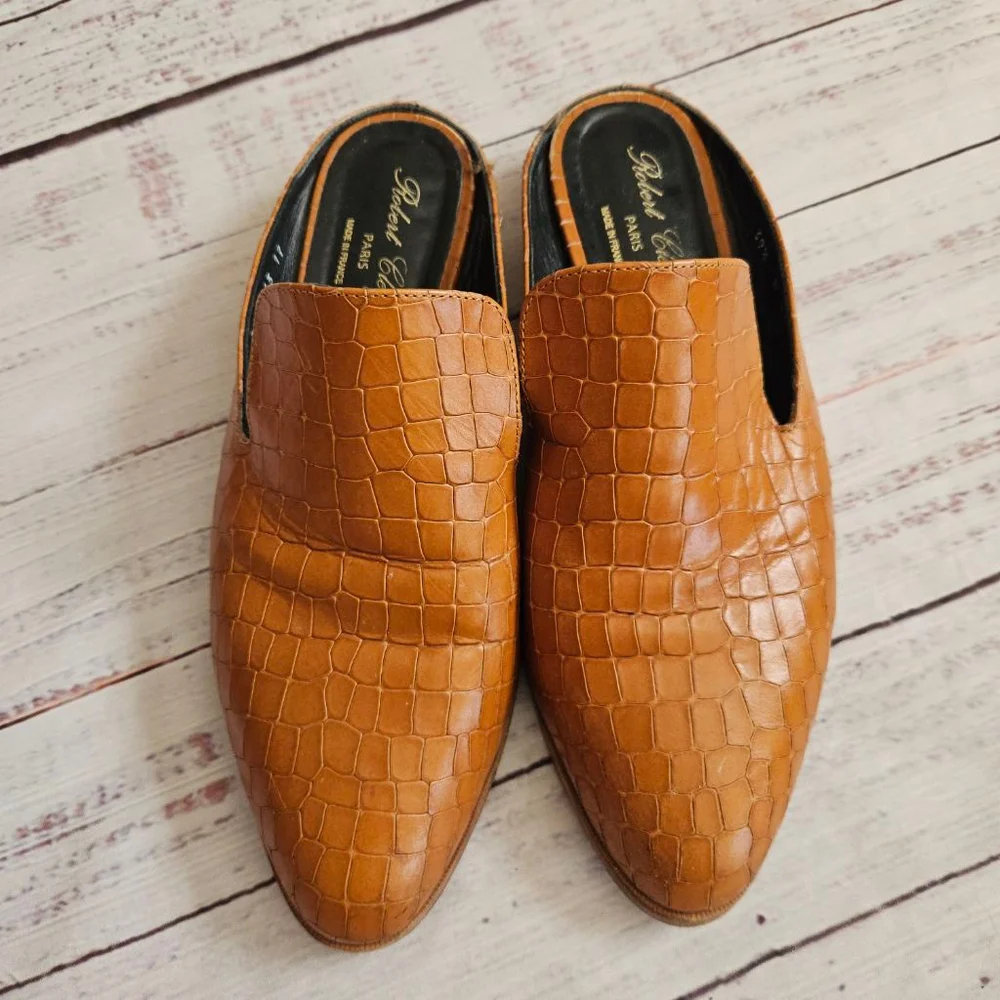 Robert Clergerie Alice Reptile Leather Mules Womens 39.5 Slides - Picture 1 of 7